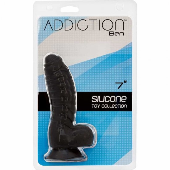 Addiction Ben 7 inch Silicone Dildo with Balls In Black
