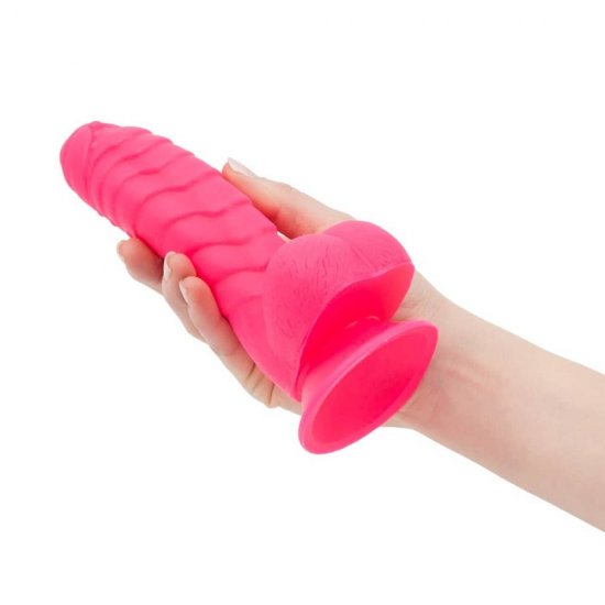 Addiction Tom 7 inch Silicone Dildo with Balls In Hot Pink