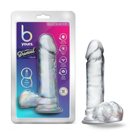 B Yours Diamond Glimmer 8 inch Harness Compatible Dildo In Clear