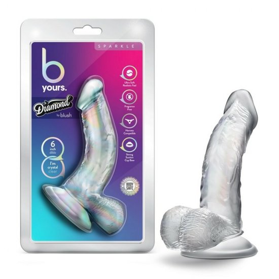 B Yours Diamond Sparkle 6 inch Harness Compatible Dildo In Clear