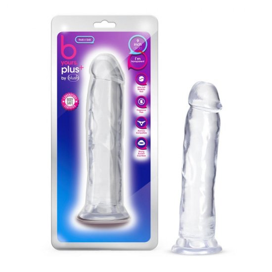 B Yours Plus Thrill N Drill 9in Harness Compatible Dildo Clear