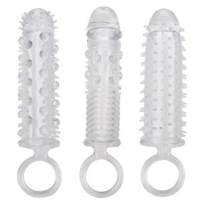 Calexotics 3 Piece Textured Penis Extension Set In Clear