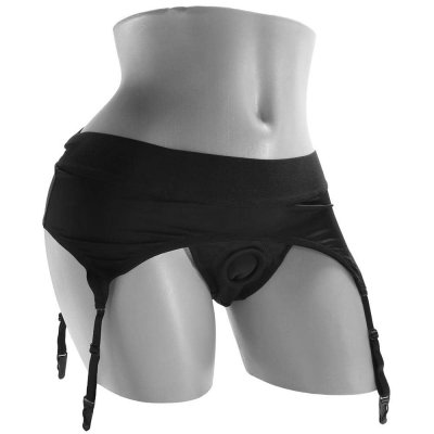 Calexotics Boundless Thong with Garter Harness In Black L/XL