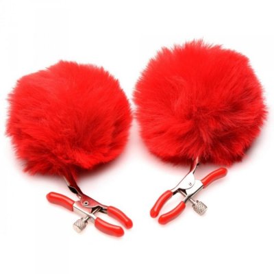Charmed Pom Pom Nipple Clamps In Red