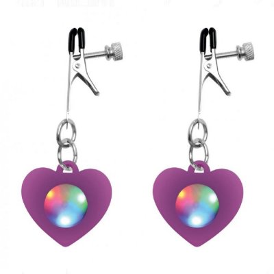 Charmed Silicone Light Up Heart Nipple Clamps In Violet
