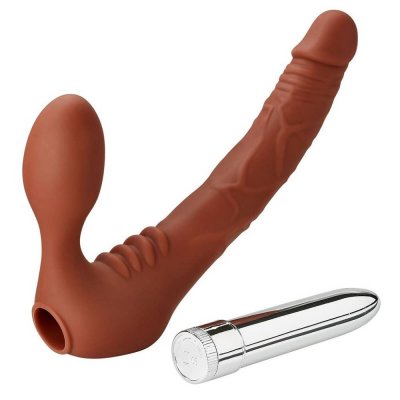 Cloud 9 Vibrating Silicone Strapless Strap-On Dildo In Brown