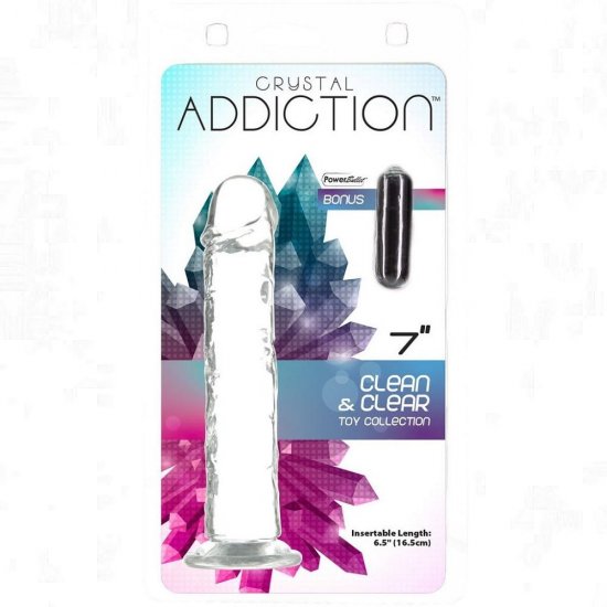 Crystal Addiction 7 inch Vertical Dong with Bonus Vibe In Clear