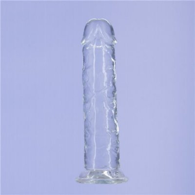Crystal Addiction 8 inch Vertical Dong with Bonus Vibe In Clear