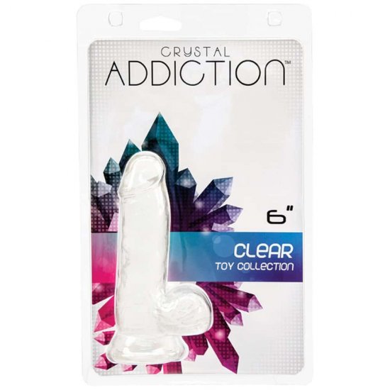 Crystal Addiction Clear 6 inch Dildo with Balls In Clear