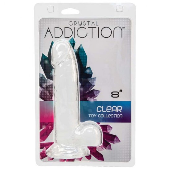 Crystal Addiction Clear 8 inch Dildo with Balls In Clear