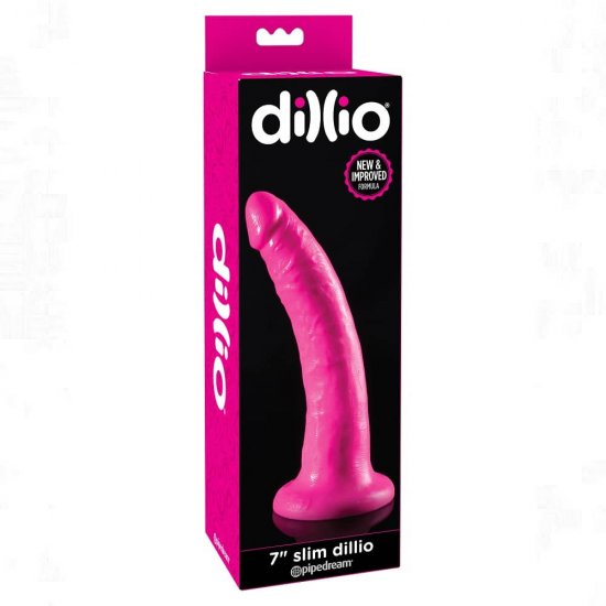 Dillio 7 inch Slim Dildo with Suction Cup In Pink