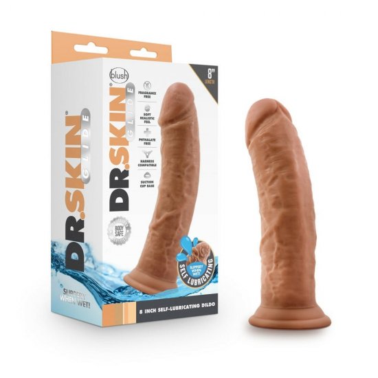 Dr Skin Glide 8" Self Lubricating Dildo with Suction Cup Mocha