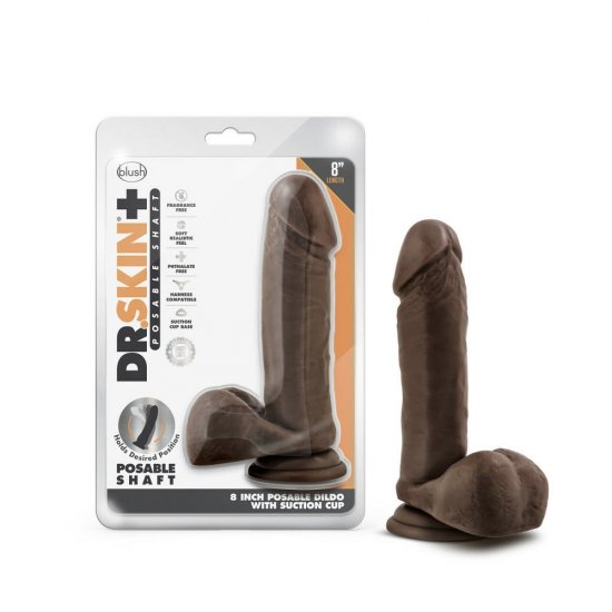Dr. Skin Plus 8 inch Posable Dildo With Balls In Chocolate