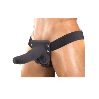 Erection Assistant 6 inch Vibrating Hollow Strap-On In Black