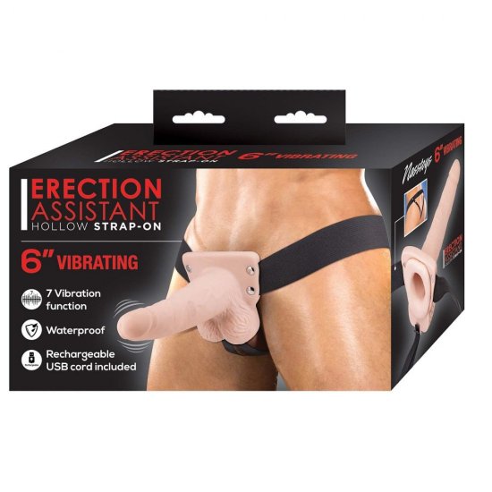 Erection Assistant 6 inch Vibrating Hollow Strap-On In Flesh