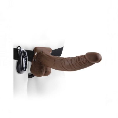 Fetish Fantasy 9" Vibrating Hollow Strap-On with Balls In Brown