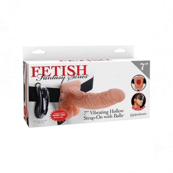 Fetish Fantasy 7" Vibrating Hollow Strap-On with Balls In Flesh
