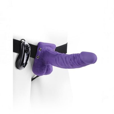 Fetish Fantasy 7" Vibrating Hollow Strap-On with Balls In Purple