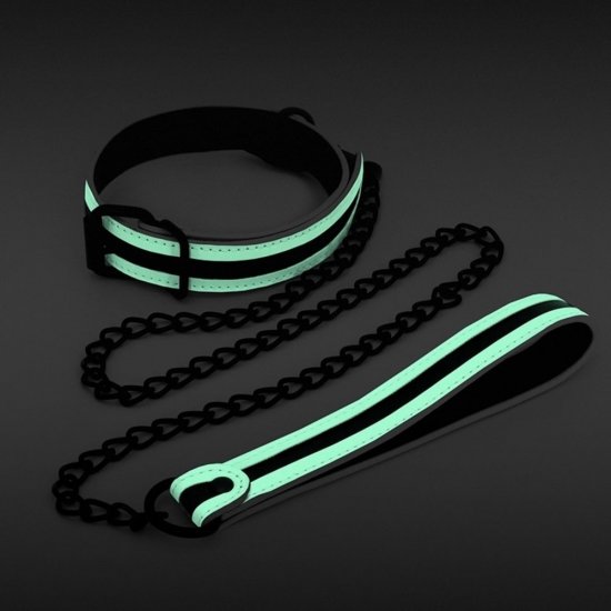 GLO Glow In The Dark Collar & Leash Set In Green/Black