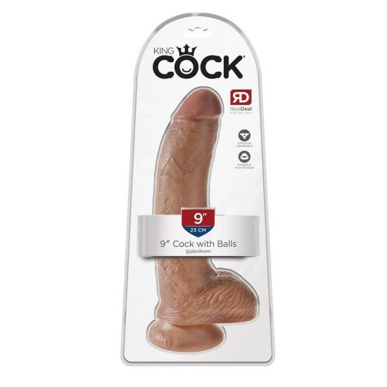 King Cock 9 inch Realistic Cock with Balls In Tan