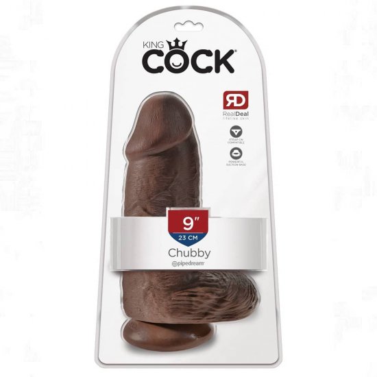 King Cock Chubby 9 inch Realistic Dildo with Balls In Brown