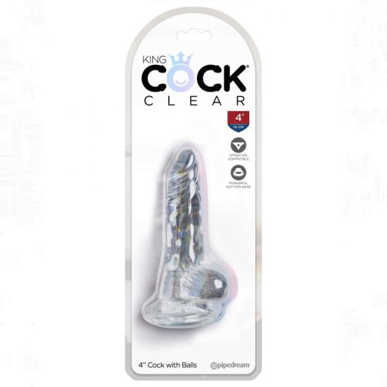 King Cock Clear 4 inch Cock with Balls In Clear