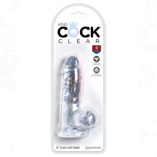 King Cock Clear 5 inch Cock with Balls In Clear