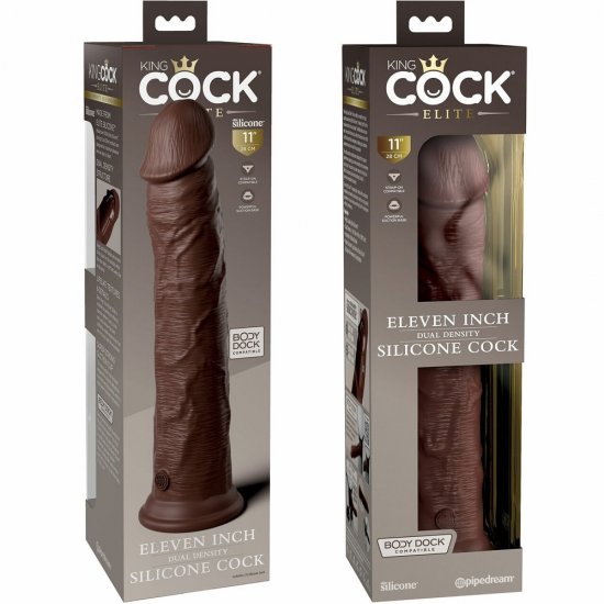 King Cock Elite 11 inch Silicone Dual Density Cock In Brown