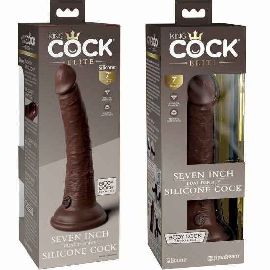 King Cock Elite 7 inch Silicone Dual Density Cock In Brown