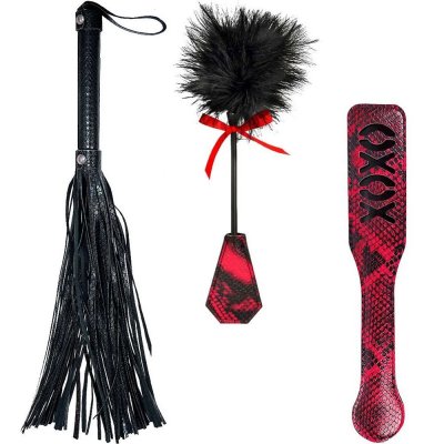 Lovers Kits Whip, Spank & Tickle Set In Black/Red