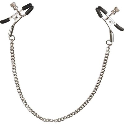 Lux Fetish Adjustable Nipple Clips with Chain In Silver