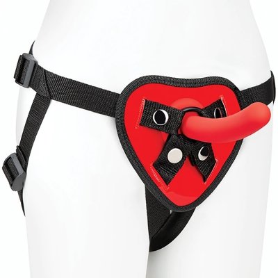 Lux Fetish Red Heart Strap-On Harness & 5in Silicone Dildo Set