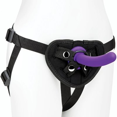 Lux Fetish Strap-On Harness & 5in Silicone Dildo Set In Purple