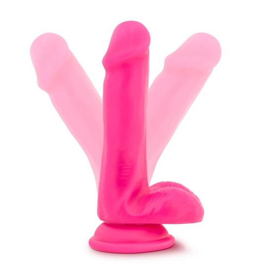 Neo 6 inch Sensa Feel Dual Density Cock with Balls In Neon Pink