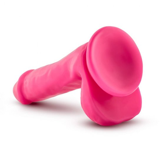Neo 6 inch Sensa Feel Dual Density Cock with Balls In Neon Pink