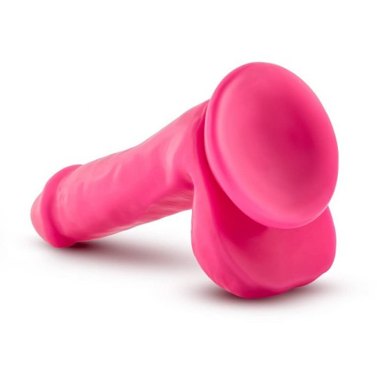 Neo Elite 6" Silicone Dual Density Cock with Balls In Neon Pink