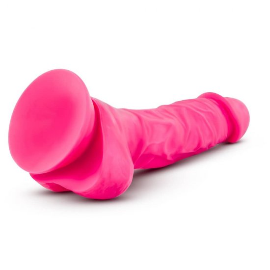 Neo Elite 7.5" Silicone Dual Density Cock with Balls Neon Pink
