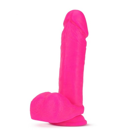 Neo Elite 8" Silicone Dual Density Cock with Balls In Neon Pink