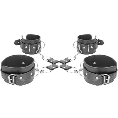 Ouch Black & White Hogtie with Hand & Ankle Cuffs Set In Black