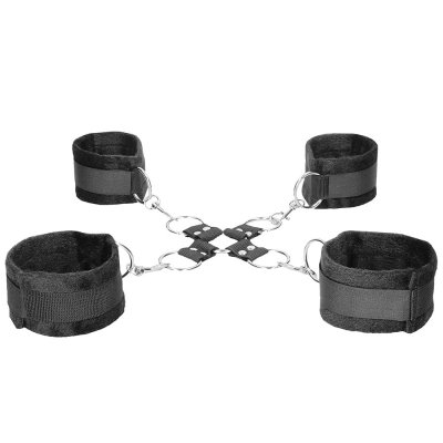 Ouch Black & White Velcro Hogtie With Wrist & Ankle Cuffs Set