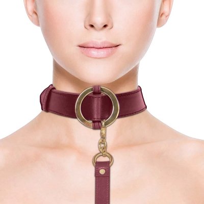 Ouch Halo Collar with Leash Set In Burgundy/Gold