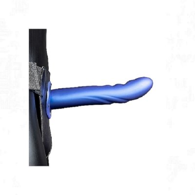 Ouch Textured Curved 8 inch Hollow Strap-On In Metallic Blue