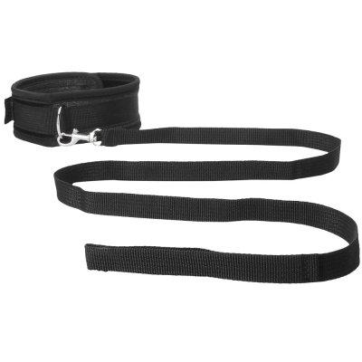 Ouch Velvet & Velcro Adjustable Collar with Leash Set In Black
