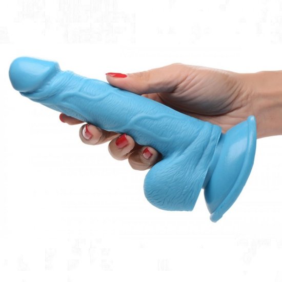 Pop Peckers 6.5 inch Harness Compatible Dildo with Balls In Blue
