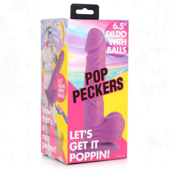 Pop Peckers 6.5" Harness Compatible Dildo with Balls In Purple