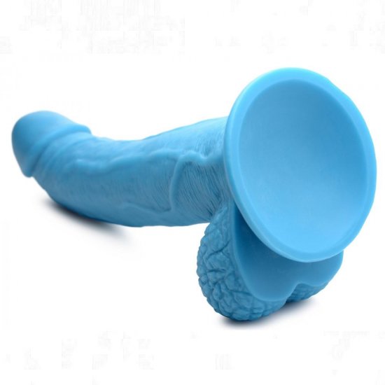 Pop Peckers 7.5 inch Harness Compatible Dildo with Balls In Blue