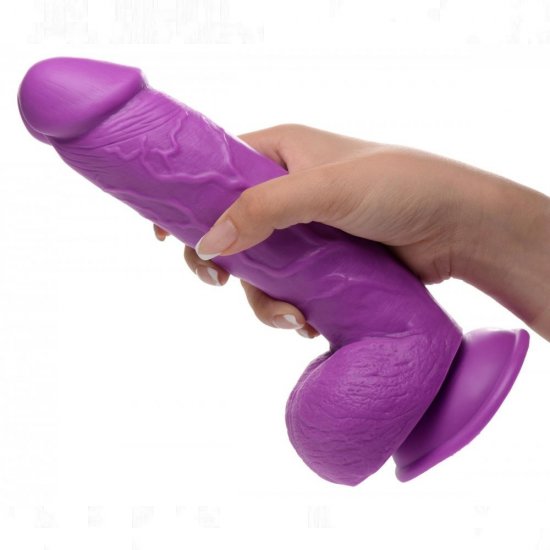 Pop Peckers 8.25" Harness Compatible Dildo with Balls In Purple