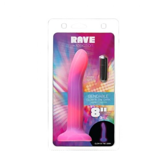Rave Addiction 8" Bendable GITD Dildo with Bonus In Pink/Purple
