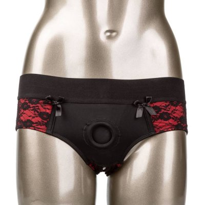 Scandal Crotchless Pegging Panty Set L/XL In Red/Black