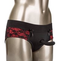 Scandal Crotchless Pegging Panty Set L/XL In Red/Black